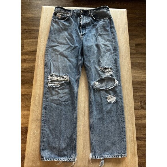Agolde 90's Mid Rise Loose Jeans Streamline Distressed Knees Size 29 Medium Wash - Picture 3 of 9